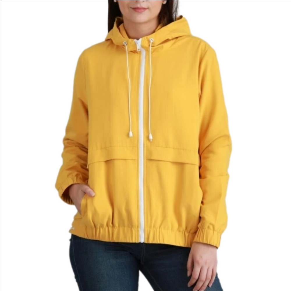 Forever 21  Yellow Hooded Jacket with White Zipper (Windbreaker & Raincoat)
